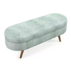Homy Casa Oval Upholstered Storage Bench with Lift-Top Lid, Blue Fabric Ottoman with Wood Legs