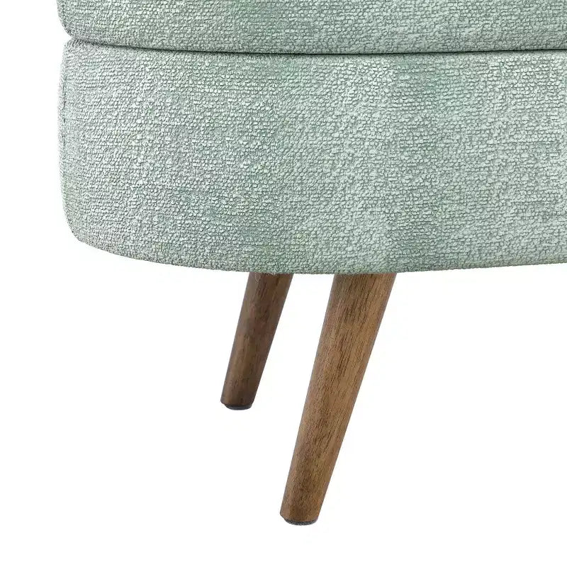 Homy Casa Oval Upholstered Storage Bench with Lift-Top Lid, Blue Fabric Ottoman with Wood Legs