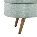 Homy Casa Oval Upholstered Storage Bench with Lift-Top Lid, Blue Fabric Ottoman with Wood Legs
