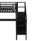 Bellemave Queen Loft Bed with L-Shaped Desk, Wardrobe, USB Port & LED, Metal Loft Bed with Storage Stairs & Adjustable Shelf, Black