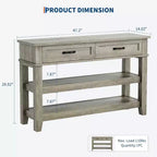 3-Tier Console Table, 47 Retro Entryway Table with 2 Storage Drawers ,Narrow Wooden Sofa Table with Open Shelf for Living Room, Foyer, Hallway
