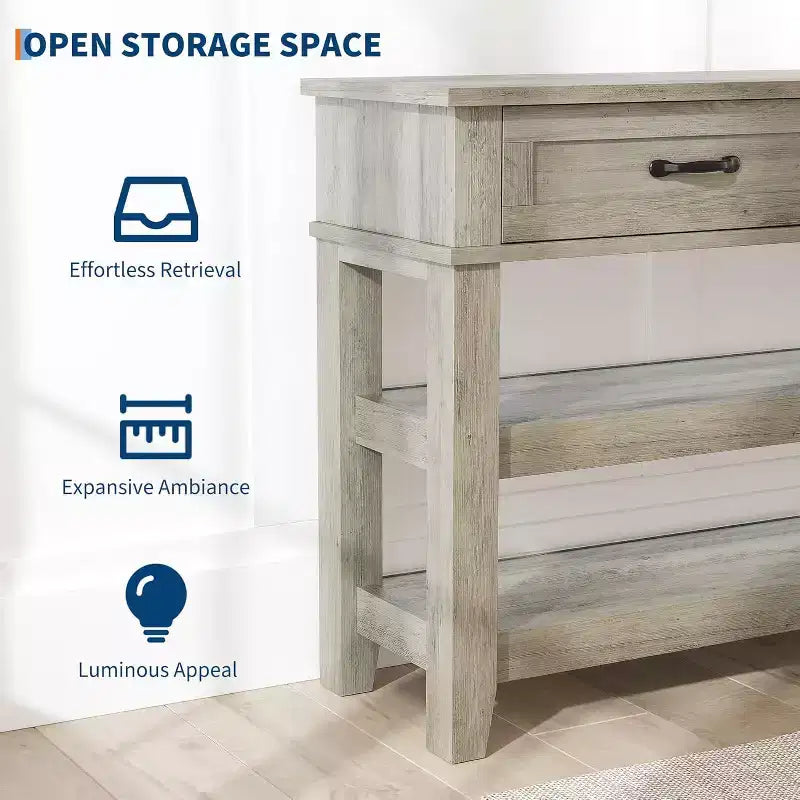 3-Tier Console Table, 47 Retro Entryway Table with 2 Storage Drawers ,Narrow Wooden Sofa Table with Open Shelf for Living Room, Foyer, Hallway