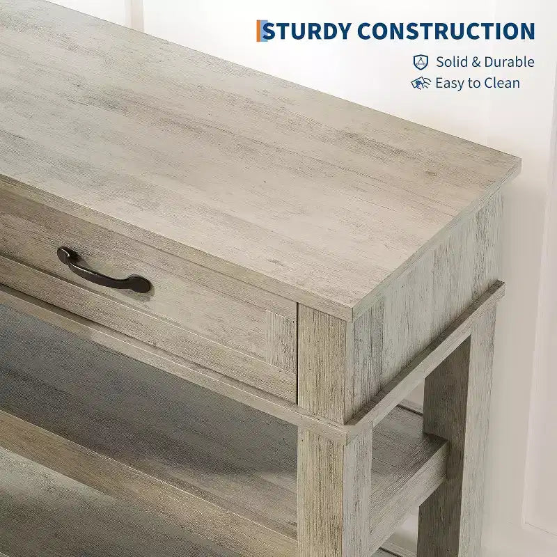 3-Tier Console Table, 47 Retro Entryway Table with 2 Storage Drawers ,Narrow Wooden Sofa Table with Open Shelf for Living Room, Foyer, Hallway