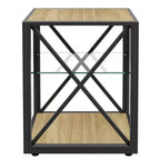 Okak Modern End Table with Metal Frame, Industrial Side Table with Tempered Glass Shelf, Couch Table for Living Room, Bedroom