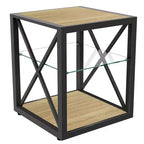 Okak Modern End Table with Metal Frame, Industrial Side Table with Tempered Glass Shelf, Couch Table for Living Room, Bedroom