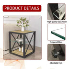 Okak Modern End Table with Metal Frame, Industrial Side Table with Tempered Glass Shelf, Couch Table for Living Room, Bedroom