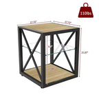 Okak Modern End Table with Metal Frame, Industrial Side Table with Tempered Glass Shelf, Couch Table for Living Room, Bedroom