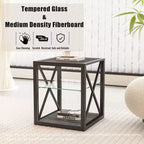 Okak Modern End Table with Metal Frame, Industrial Side Table with Tempered Glass Shelf, Couch Table for Living Room, Bedroom