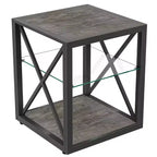 Okak Modern End Table with Metal Frame, Industrial Side Table with Tempered Glass Shelf, Couch Table for Living Room, Bedroom