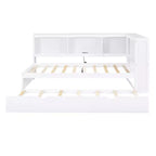 Wooden Twin Size Daybed with Trundle and Storage Cabinet, Floor Day Bed Frame w/L-Shaped Bookcase Shelves and USB Ports for Bedroom