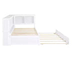 Wooden Twin Size Daybed with Trundle and Storage Cabinet, Floor Day Bed Frame w/L-Shaped Bookcase Shelves and USB Ports for Bedroom