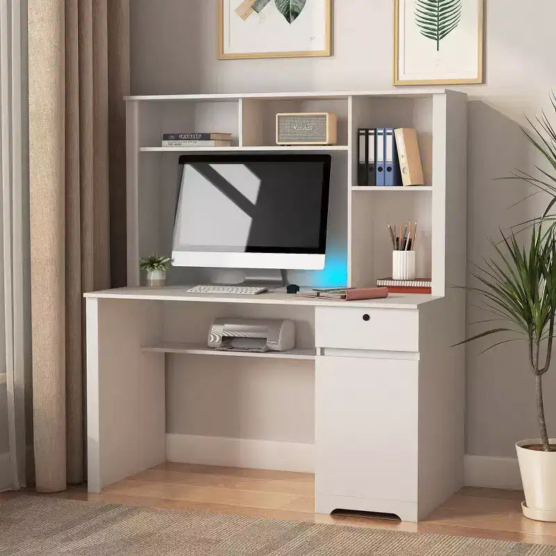Computer Desk, Suitable For Teenagers, Students, Writing, laptops, and Home Use, With Drawers, 3 AC Outlets, and 2 USB Charging Ports.