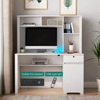 Scrivania per computer, adatta per adolescenti, studenti, per scrivere, per portatili e per l'uso domestico, con cassetti, 3 prese CA e 2 porte di ricarica USB.