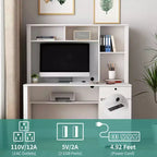 Scrivania per computer, adatta per adolescenti, studenti, per scrivere, per portatili e per l'uso domestico, con cassetti, 3 prese CA e 2 porte di ricarica USB.