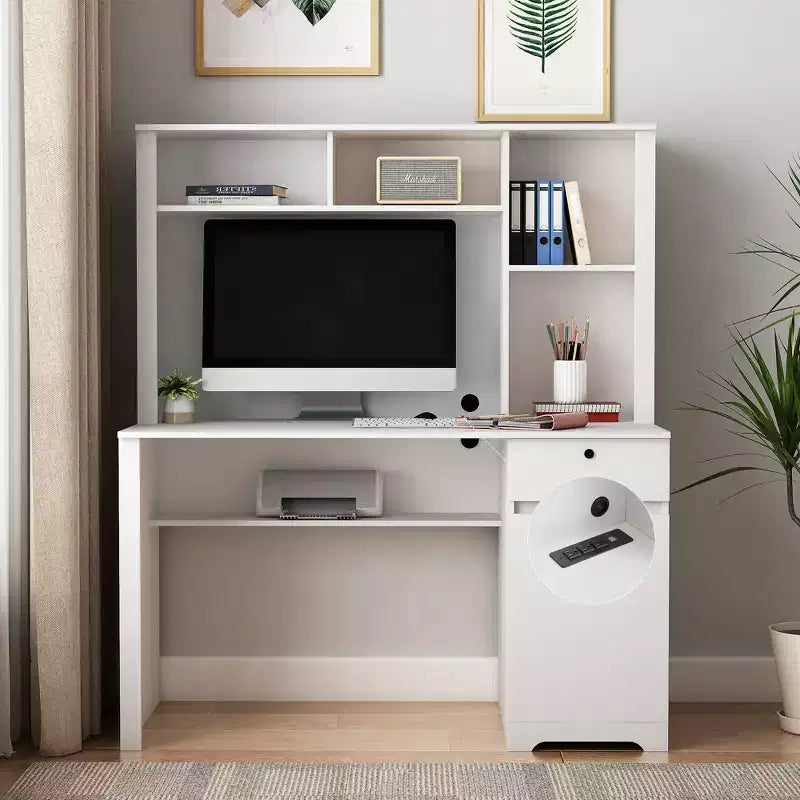 Scrivania per computer, adatta per adolescenti, studenti, per scrivere, per portatili e per l'uso domestico, con cassetti, 3 prese CA e 2 porte di ricarica USB.