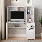 Scrivania per computer, adatta per adolescenti, studenti, per scrivere, per portatili e per l'uso domestico, con cassetti, 3 prese CA e 2 porte di ricarica USB.
