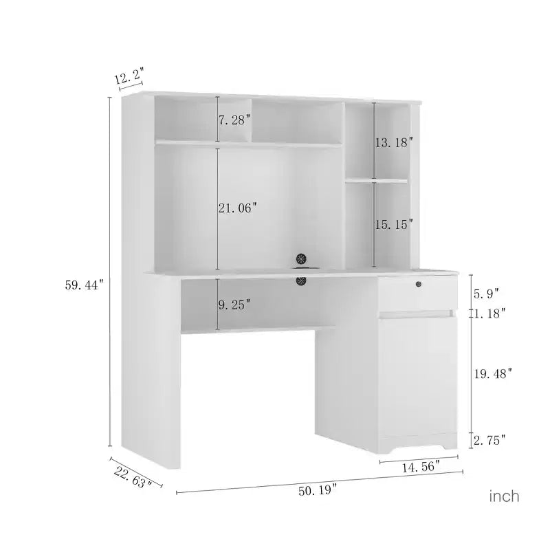 Scrivania per computer, adatta per adolescenti, studenti, per scrivere, per portatili e per l'uso domestico, con cassetti, 3 prese CA e 2 porte di ricarica USB.