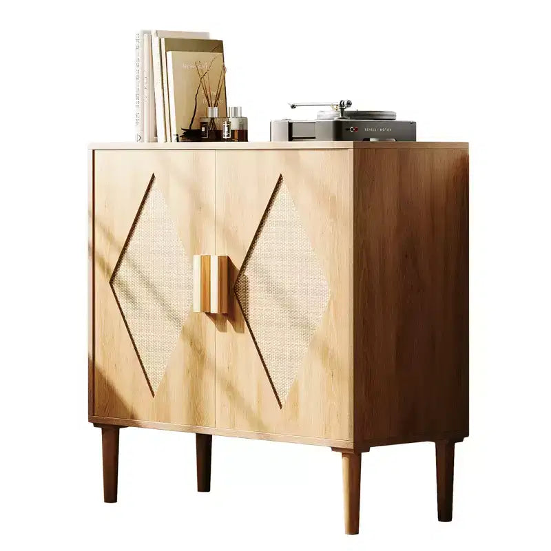 Madia a 2 ante con ripiani regolabili, Credenza in legno naturale, per soggiorno, ingresso