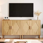 Madia a 2 ante con ripiani regolabili, Credenza in legno naturale, per soggiorno, ingresso