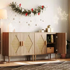 Madia a 2 ante con ripiani regolabili, Credenza in legno naturale, per soggiorno, ingresso