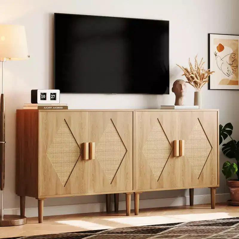 Madia a 2 ante con ripiani regolabili, Credenza in legno naturale, per soggiorno, ingresso