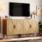 Madia a 2 ante con ripiani regolabili, Credenza in legno naturale, per soggiorno, ingresso