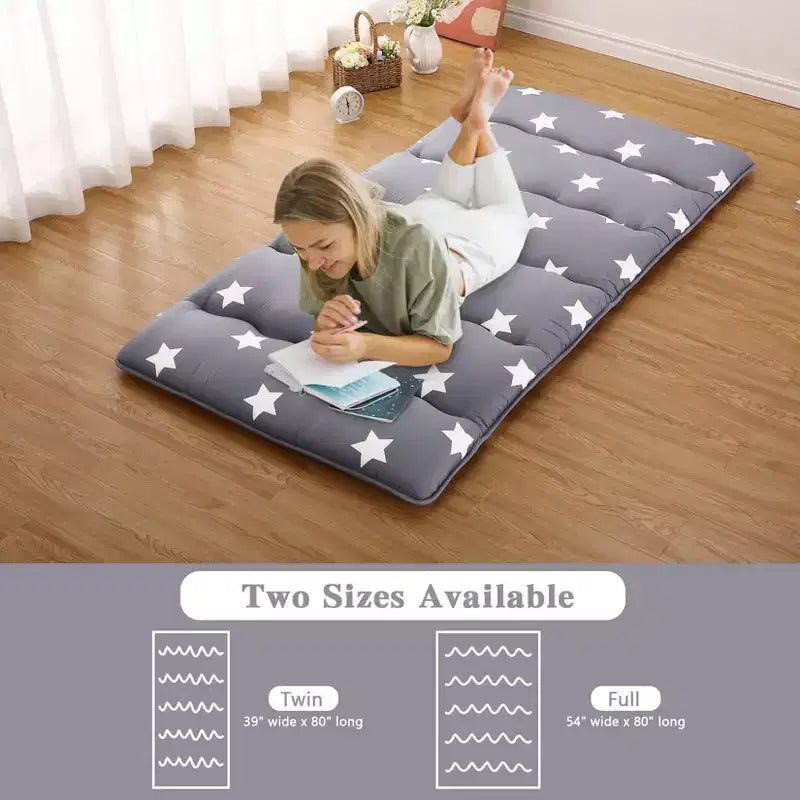 Japanese Futon Mattress Floor Mattress - Floral Pattern Tatami Mat, Sleeping Pad for Camping/Travel