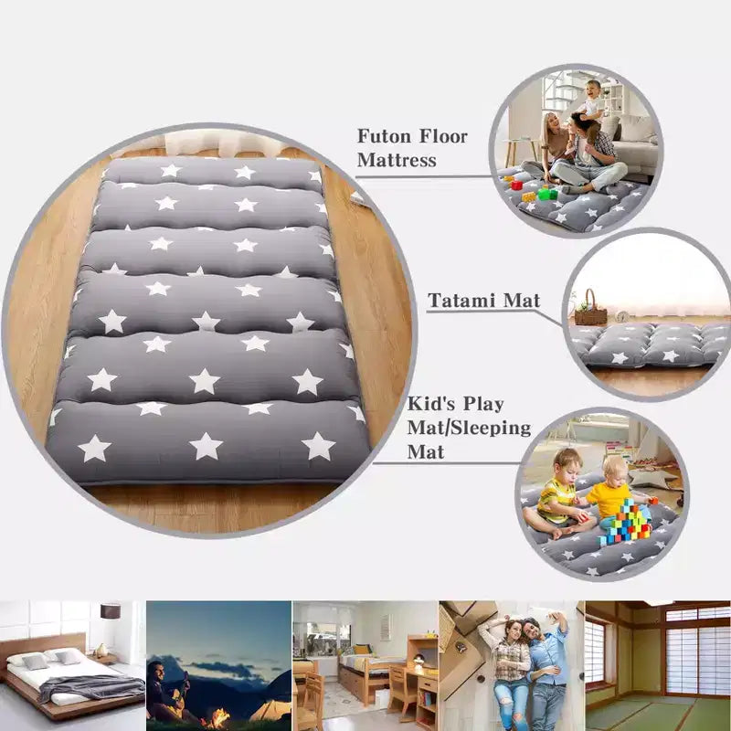Japanese Futon Mattress Floor Mattress - Floral Pattern Tatami Mat, Sleeping Pad for Camping/Travel