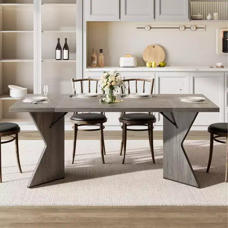 COZONY 6-Person Rectangular Dining Table, Retro Kitchen Table with Sturdy Frame, Farmhouse Dining Room Table for Family Gatherings