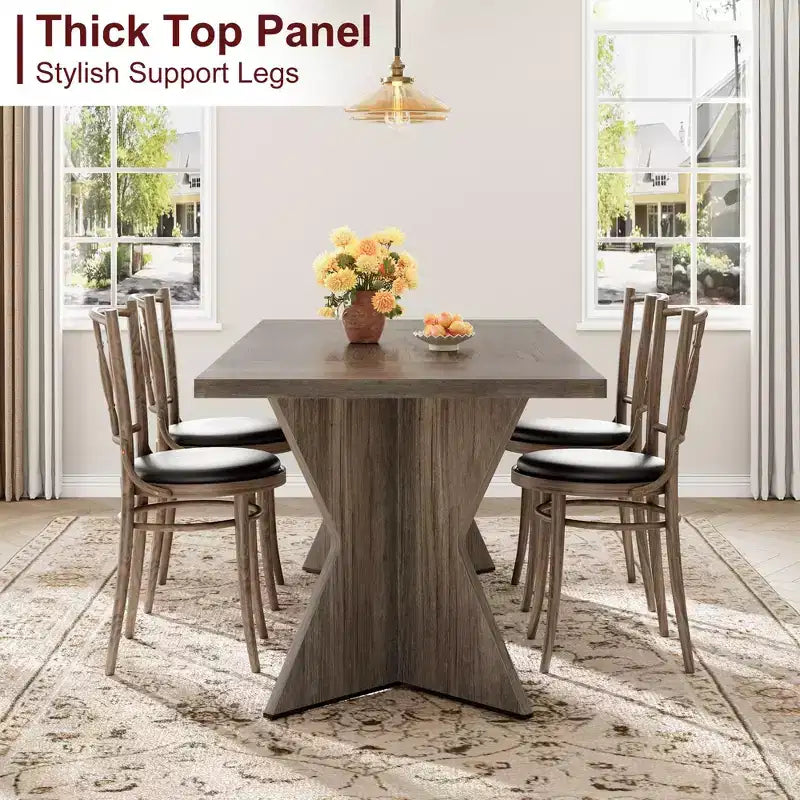 COZONY 6-Person Rectangular Dining Table, Retro Kitchen Table with Sturdy Frame, Farmhouse Dining Room Table for Family Gatherings