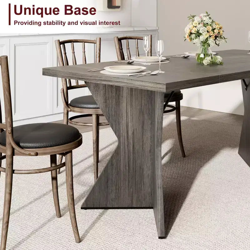 COZONY 6-Person Rectangular Dining Table, Retro Kitchen Table with Sturdy Frame, Farmhouse Dining Room Table for Family Gatherings
