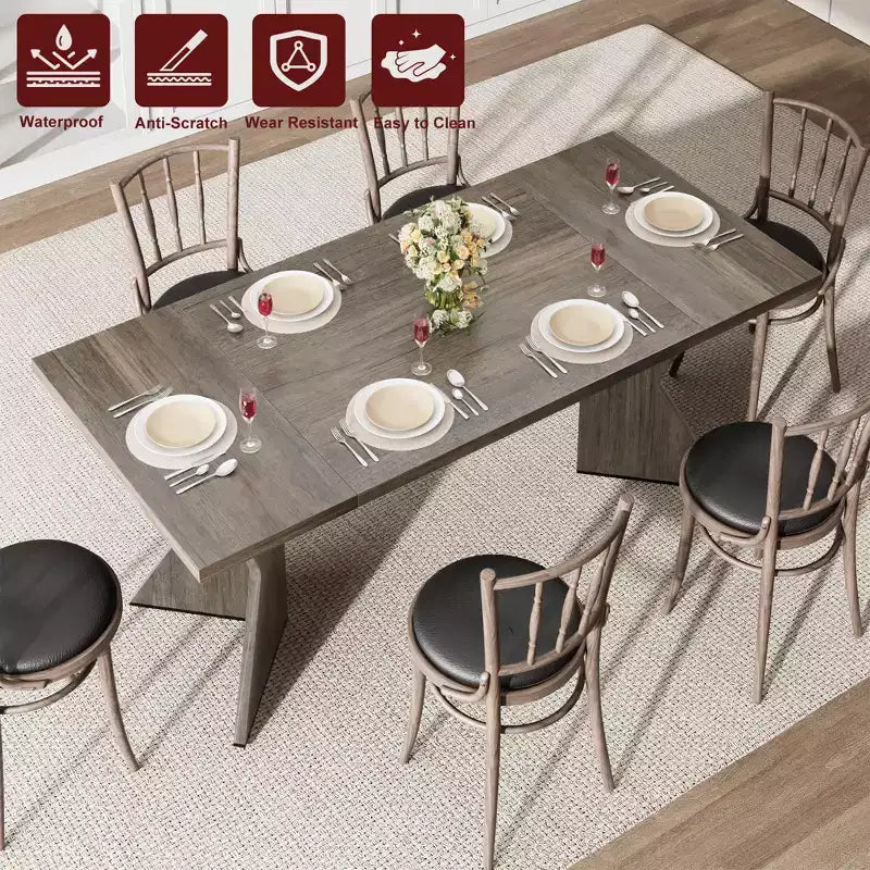COZONY 6-Person Rectangular Dining Table, Retro Kitchen Table with Sturdy Frame, Farmhouse Dining Room Table for Family Gatherings