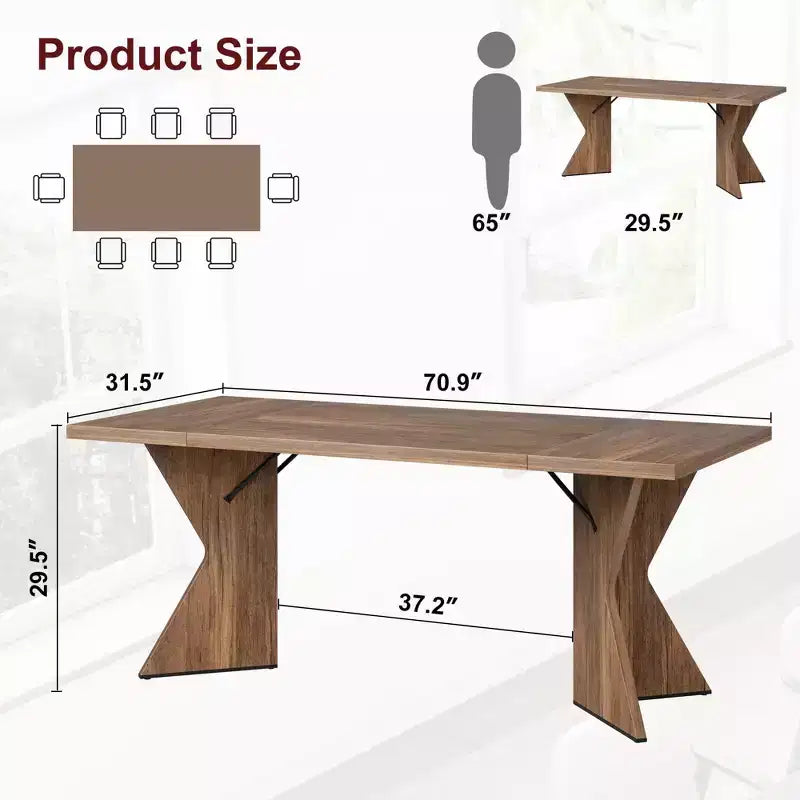 COZONY 6-Person Rectangular Dining Table, Retro Kitchen Table with Sturdy Frame, Farmhouse Dining Room Table for Family Gatherings