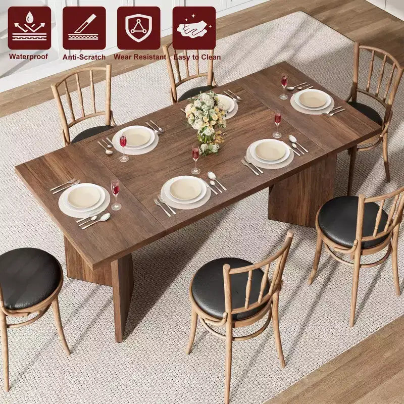 COZONY 6-Person Rectangular Dining Table, Retro Kitchen Table with Sturdy Frame, Farmhouse Dining Room Table for Family Gatherings