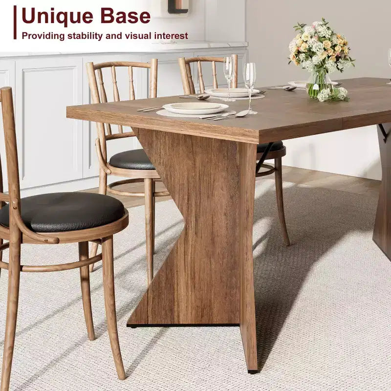 COZONY 6-Person Rectangular Dining Table, Retro Kitchen Table with Sturdy Frame, Farmhouse Dining Room Table for Family Gatherings