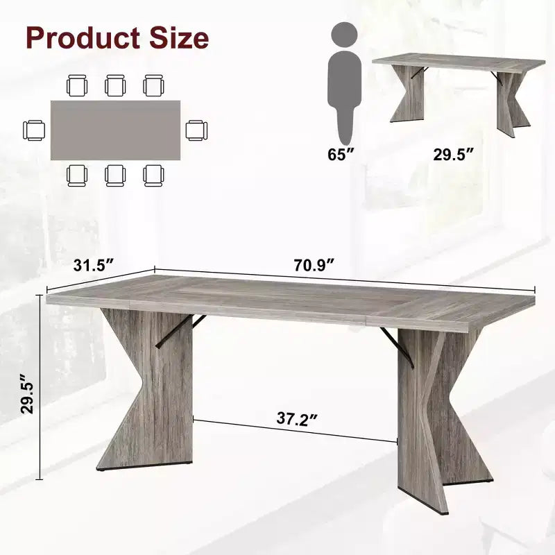 COZONY 6-Person Rectangular Dining Table, Retro Kitchen Table with Sturdy Frame, Farmhouse Dining Room Table for Family Gatherings