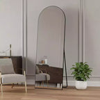 HomeRoots 67 Black Metal Arch Freestanding and Wall Mount Framed Full Length Mirror