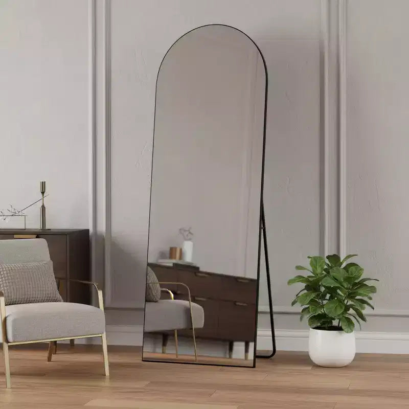 HomeRoots 67 Black Metal Arch Freestanding and Wall Mount Framed Full Length Mirror