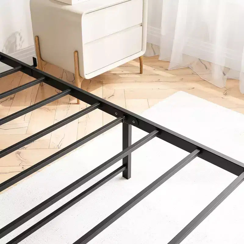 Struttura Letto Matrimoniale Okak con Testiera Contenitore, Base Letto a Piattaforma in Metallo con Stazione di Ricarica, Libreria Contenitore per Camera da Letto, Soggiorno, Nero