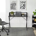 FurnitureR 40 Computer Desk with Grid Storage Shelf, Gaming Desk with Sturdy X-Shaped Metal Frame, Home Office Writing Table for Gaming & Study,Black