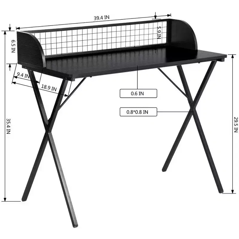 FurnitureR 40 Computer Desk with Grid Storage Shelf, Gaming Desk with Sturdy X-Shaped Metal Frame, Home Office Writing Table for Gaming & Study,Black