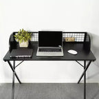 FurnitureR 40 Computer Desk with Grid Storage Shelf, Gaming Desk with Sturdy X-Shaped Metal Frame, Home Office Writing Table for Gaming & Study,Black
