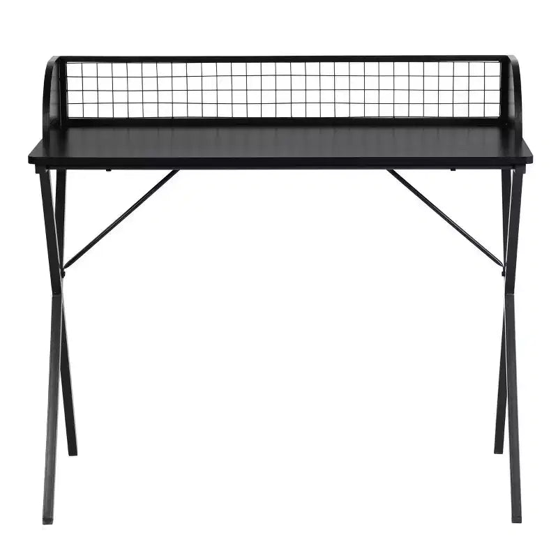 FurnitureR 40 Computer Desk with Grid Storage Shelf, Gaming Desk with Sturdy X-Shaped Metal Frame, Home Office Writing Table for Gaming & Study,Black
