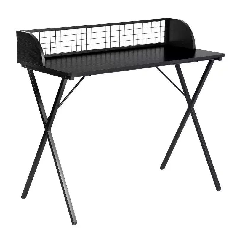 FurnitureR 40 Computer Desk with Grid Storage Shelf, Gaming Desk with Sturdy X-Shaped Metal Frame, Home Office Writing Table for Gaming & Study,Black