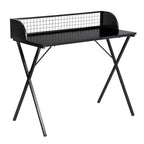 FurnitureR 40 Computer Desk with Grid Storage Shelf, Gaming Desk with Sturdy X-Shaped Metal Frame, Home Office Writing Table for Gaming & Study,Black