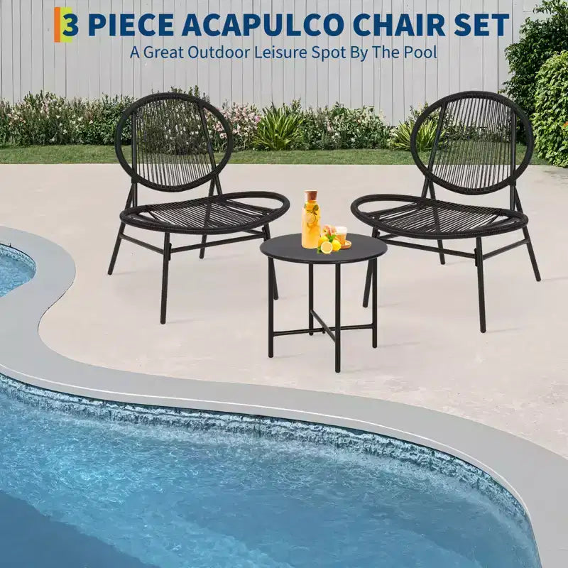 Dining table and chair set, three-piece set, modern rattan furniture, suitable for use in the dining room, living room, garden or balcony.