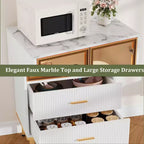 GustoWave Freestanding Pantry Cabinet with Glass Doors & Drawers - Modern Kitchen Storage Cupboard with Gold Accents for Dining Room, Office