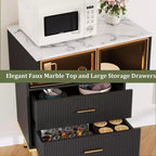 GustoWave Freestanding Pantry Cabinet with Glass Doors & Drawers - Modern Kitchen Storage Cupboard with Gold Accents for Dining Room, Office