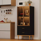 GustoWave Freestanding Pantry Cabinet with Glass Doors & Drawers - Modern Kitchen Storage Cupboard with Gold Accents for Dining Room, Office