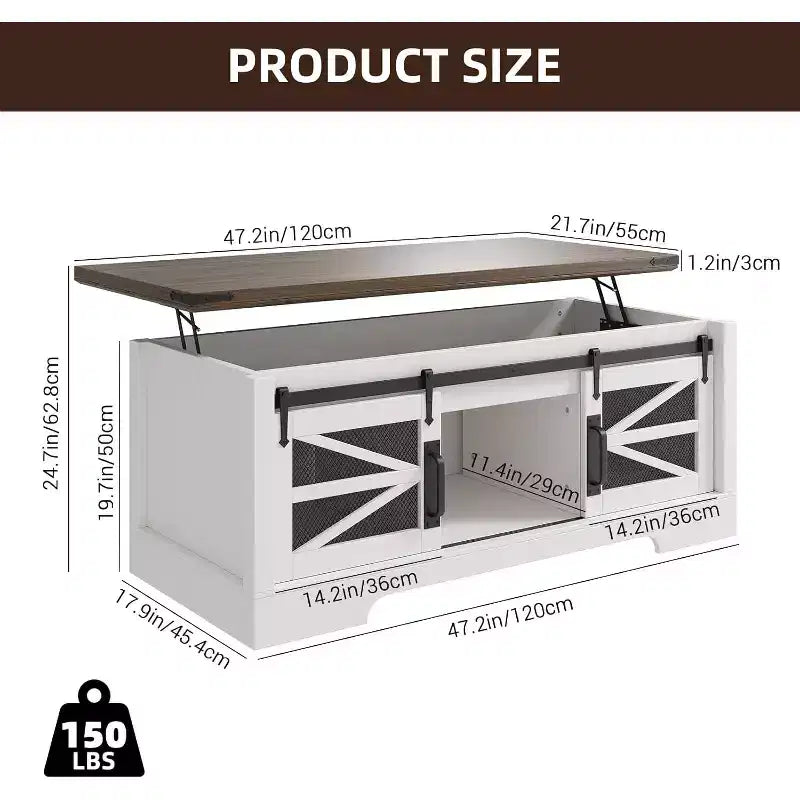 47 Lift Top Coffee Table with Hidden Compartment and Storage Shelf, Multifunction Coffee Table